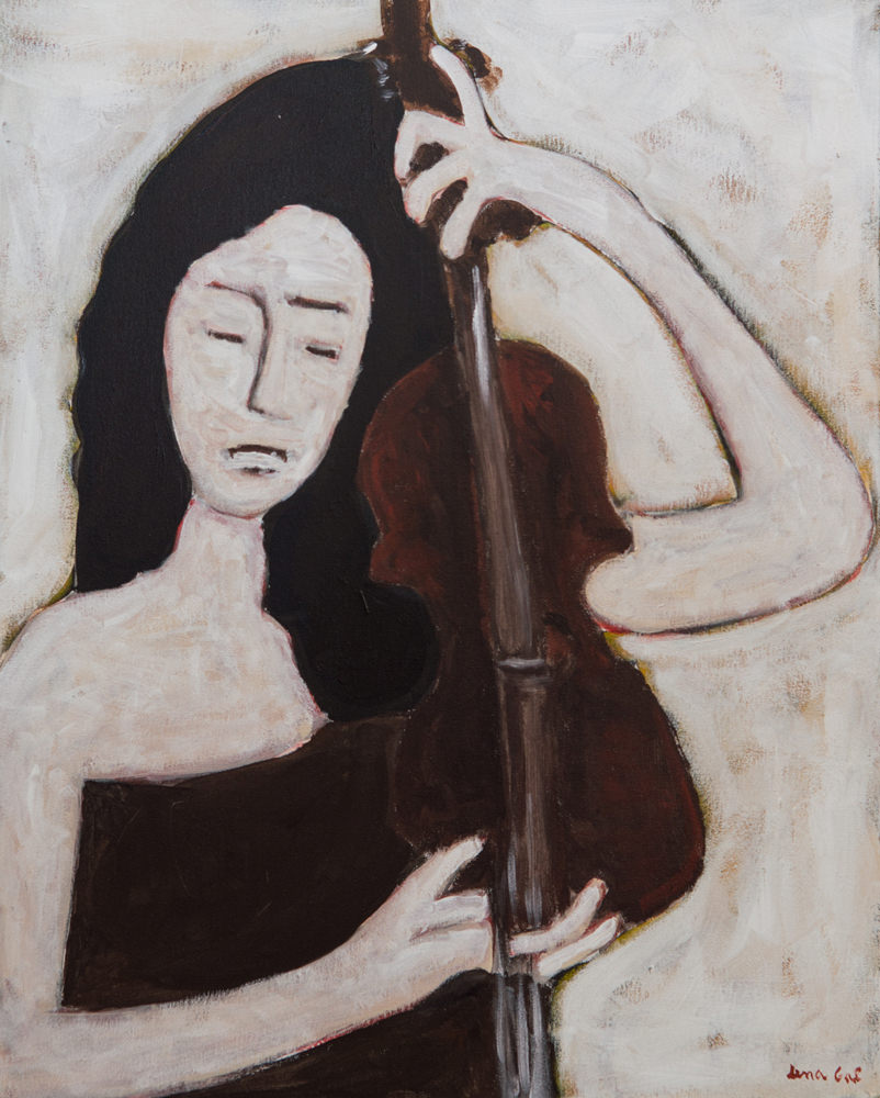 a mulher e o violino acrilico stela 40x50